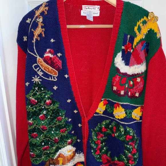 Talbots Sweaters - Vintage Talbots Christmas Hand Knit Button Cardigan Sweater Womens M Holiday